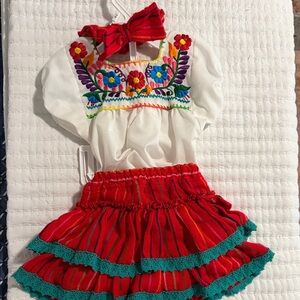 Girls Red Floral Embroidered Mexican themed Set